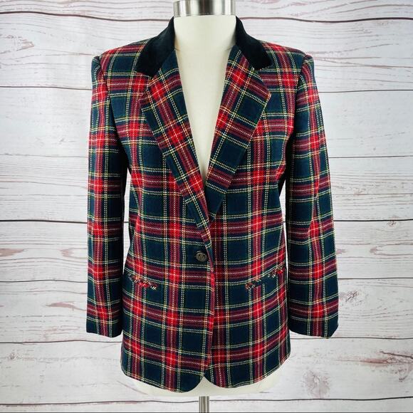 Sag Harbor Jackets & Blazers - Sag Harbor Petite plaid jacket velvet collar 4P